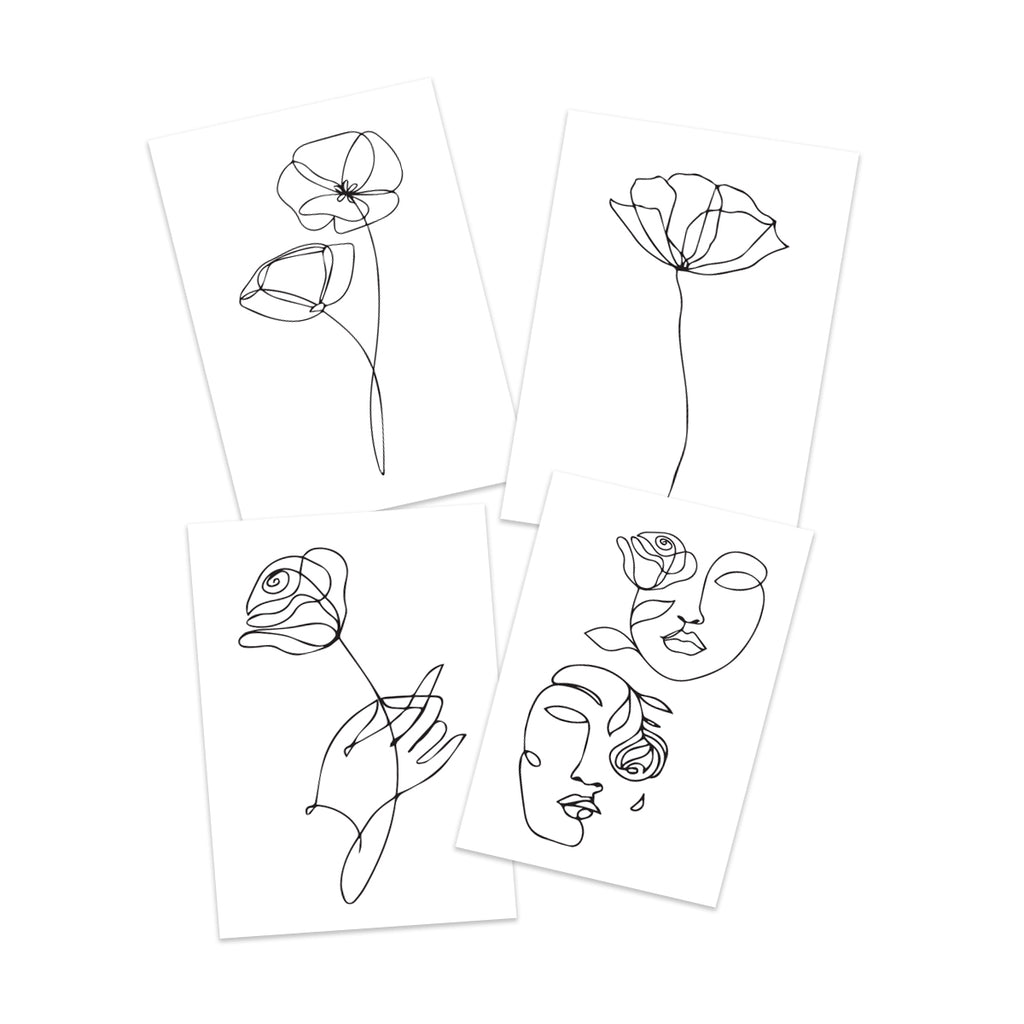 Single Line Flower Temporary Tattoos
