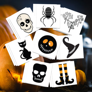 Halloween Temporary Tattoos | Modern Styles - Jack Skellington - Skull - Trees - Cat - Spider & More | Pack of 24 | Party Supplies & Decor | Skin Safe | MADE IN THE USA| Removable