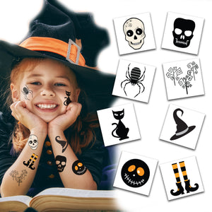 Halloween Temporary Tattoos | Modern Styles - Jack Skellington - Skull - Trees - Cat - Spider & More | Pack of 24 | Party Supplies & Decor | Skin Safe | MADE IN THE USA| Removable