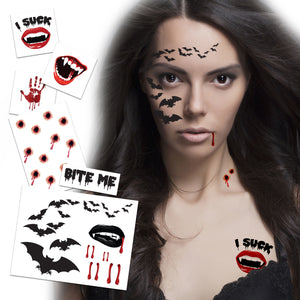 Vampire Temporary Tattoo Pack | Halloween Costume Tattoo Kit | Skin-Safe | MADE IN USA | Removable