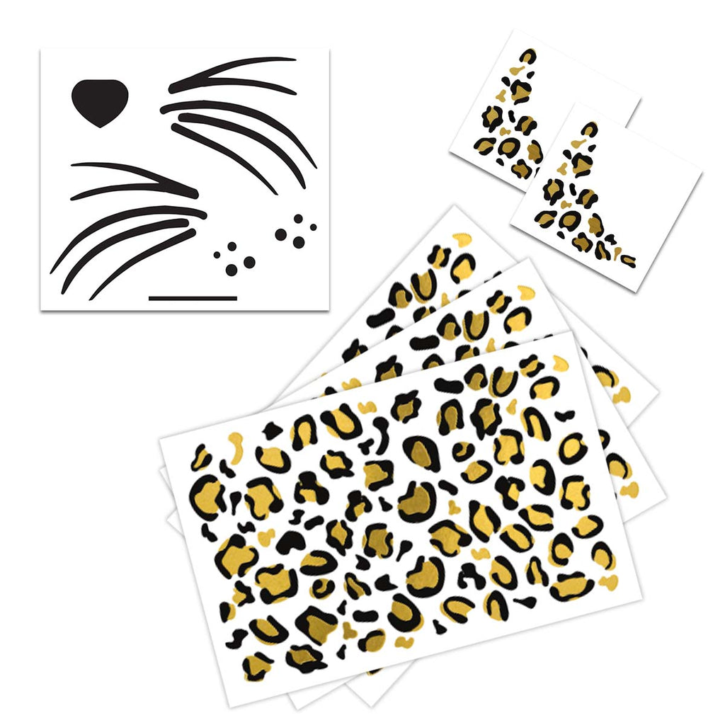 Leopard Face Temporary Tattoo Pack (Black & Gold) | Halloween Costume Tattoo Kit | Skin-Safe | MADE IN USA | Removable