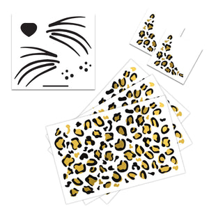 Leopard Face Temporary Tattoo Pack (Black & Gold) | Halloween Costume Tattoo Kit | Skin-Safe | MADE IN USA | Removable